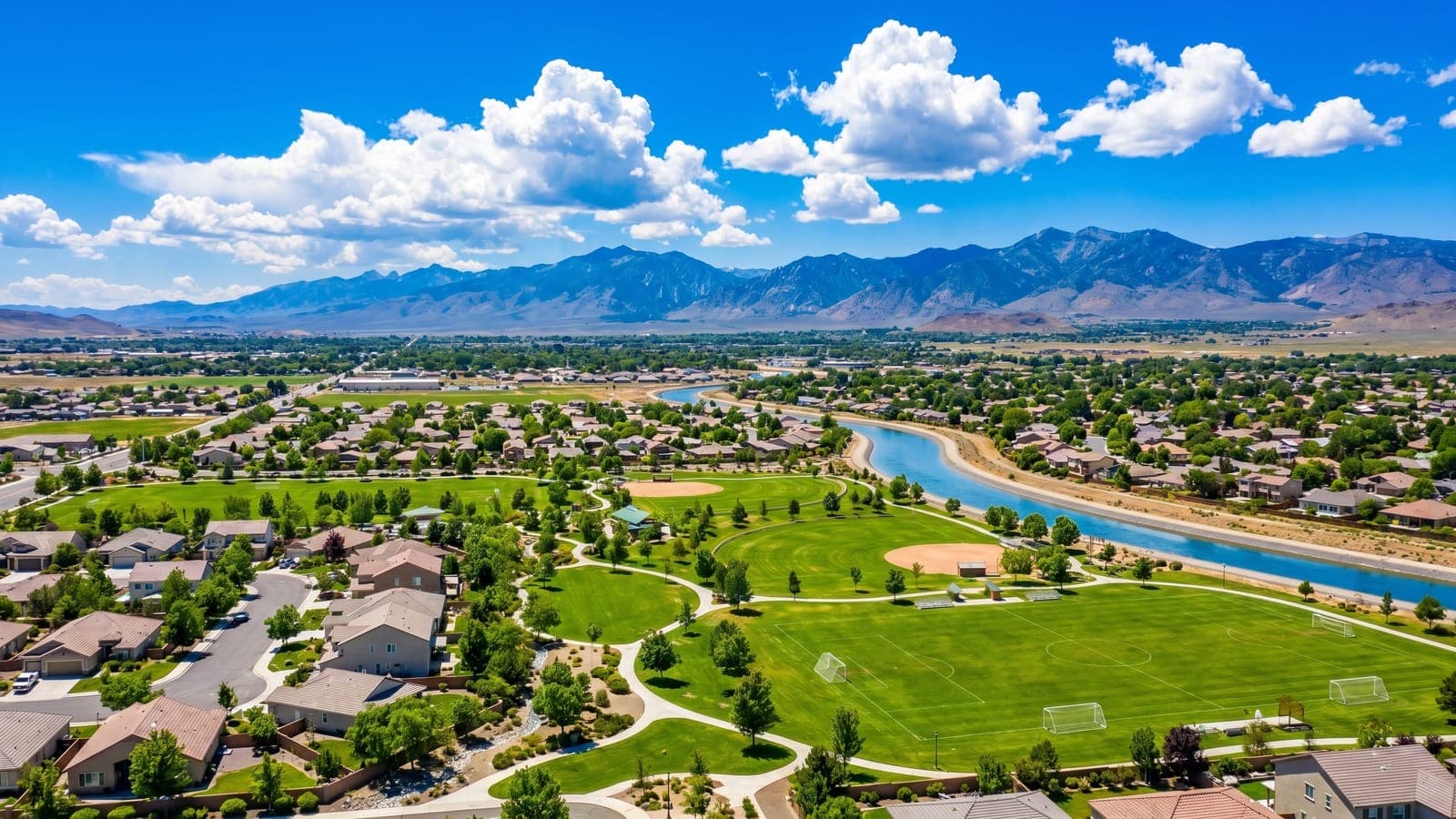 New construction homes in Fernley, Nevada — newer subdivisions with the high desert and distant Sierra beyond